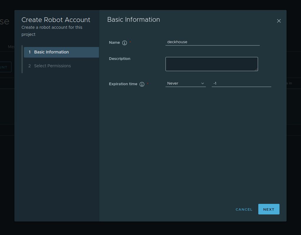 Creating a Harbor robot account...