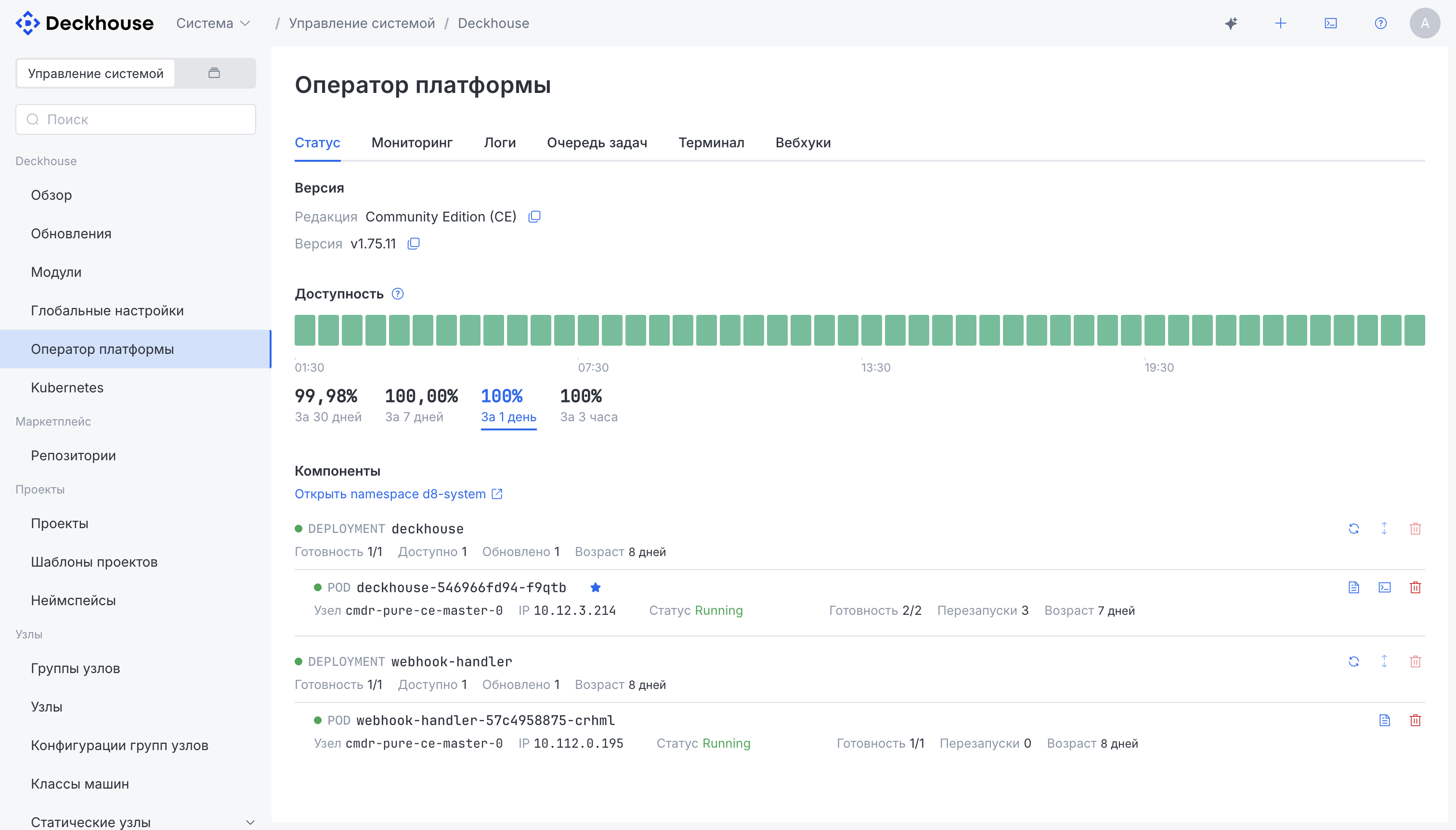 Platform operator: status, availability, and components