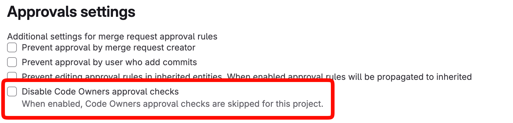 Setting “Disable Code Owners approval checks”