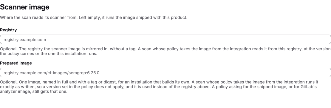 The “Scanner image” section of the Semgrep integration on a group