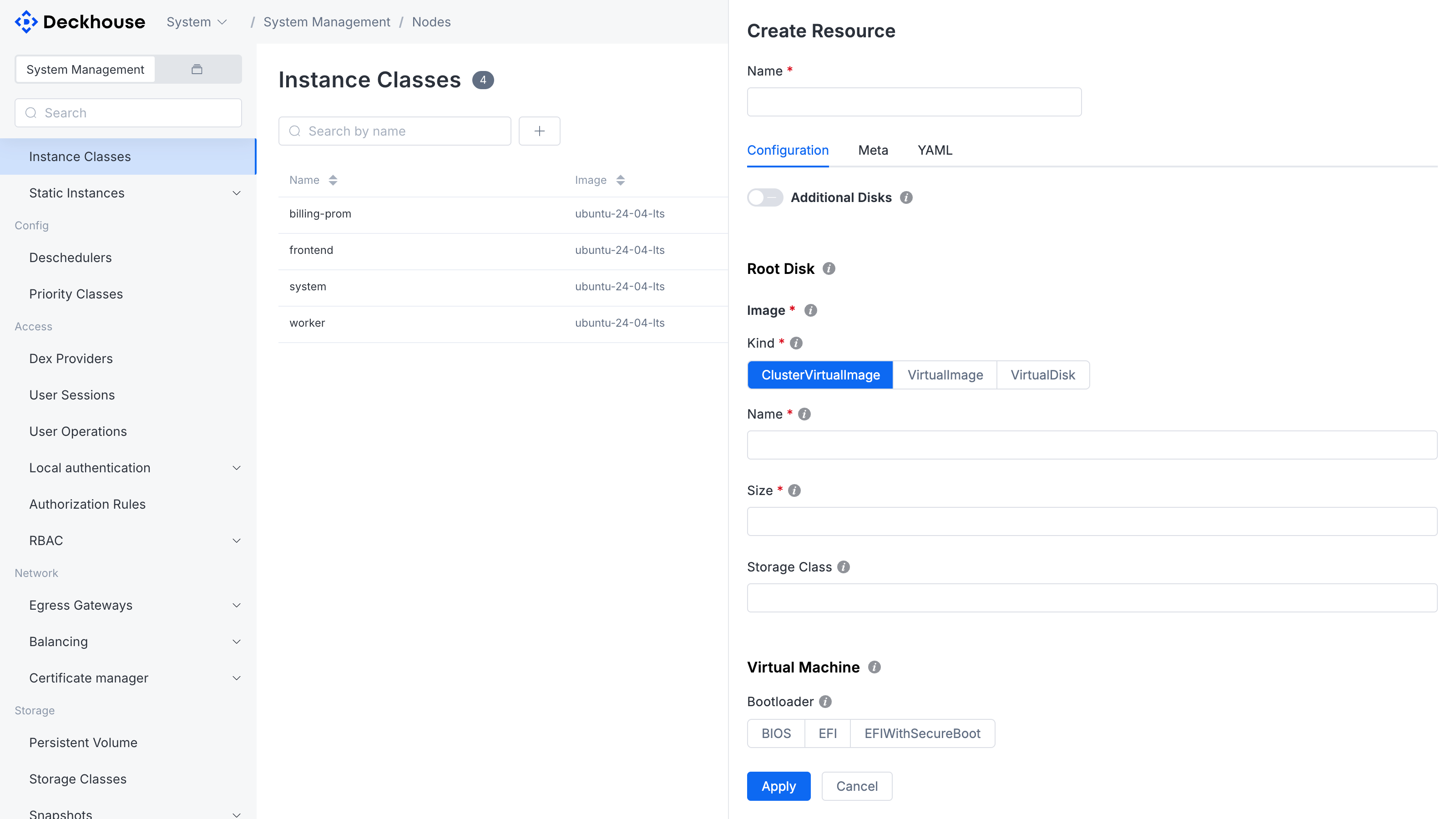 Instance class creation form