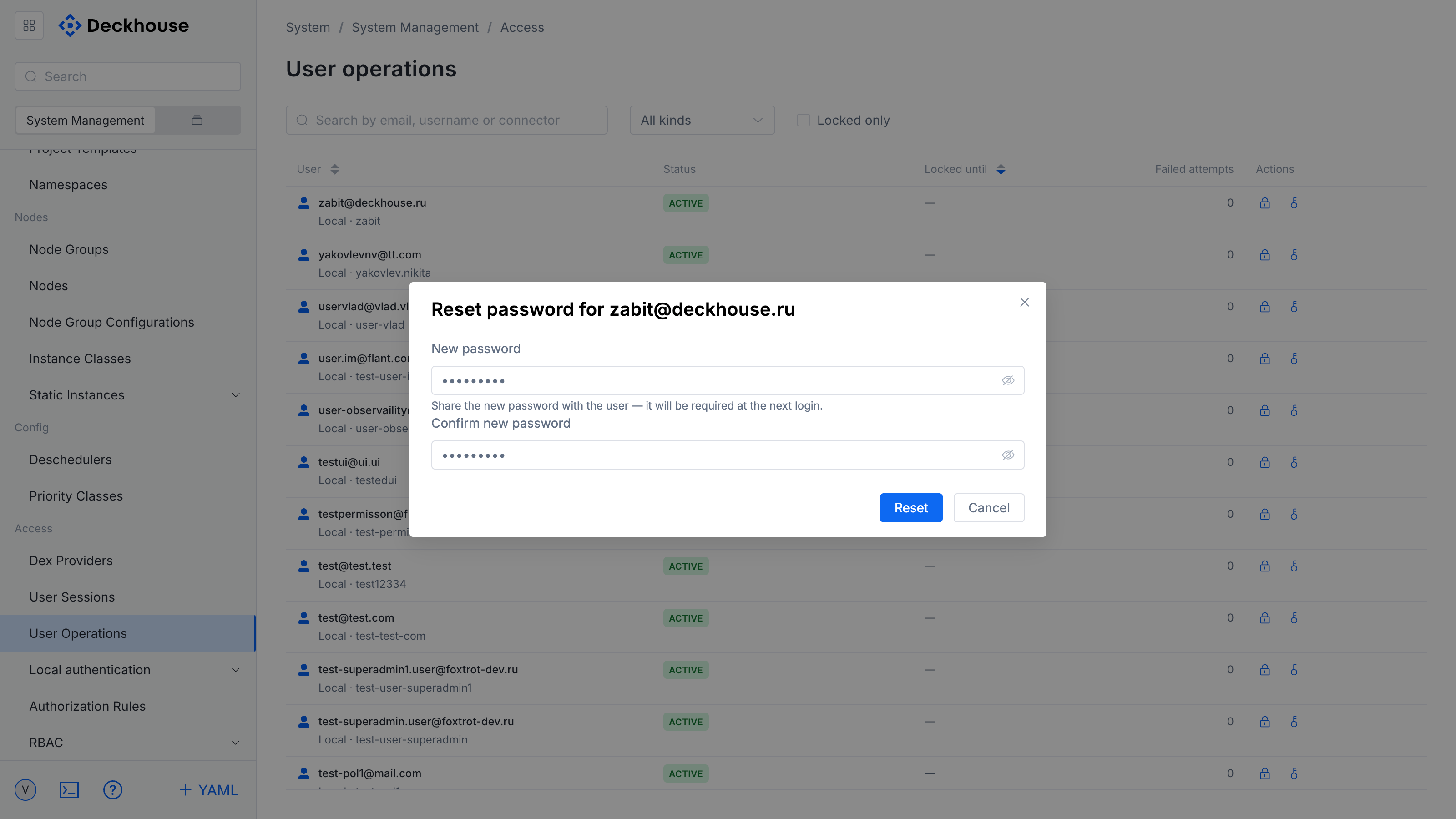 User password reset form
