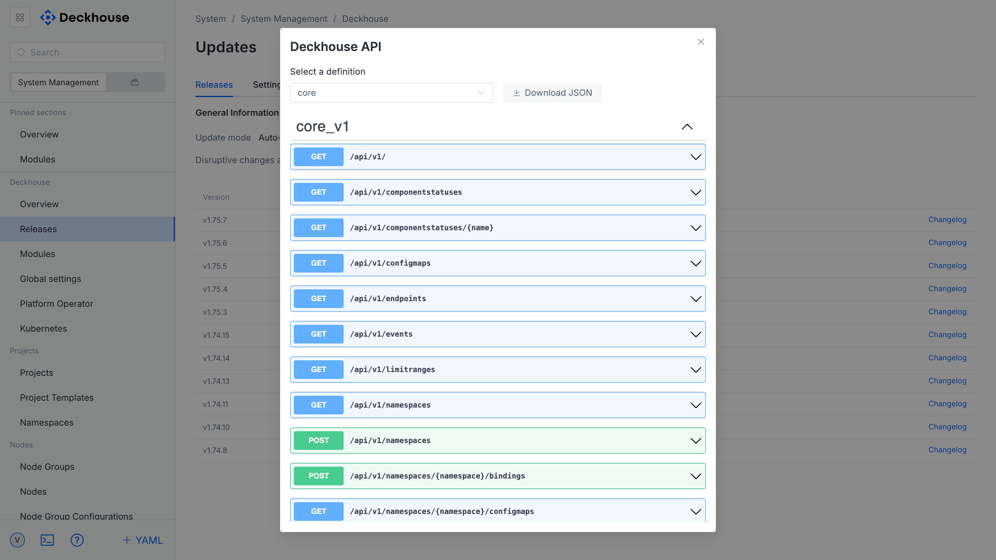 Window with general API information