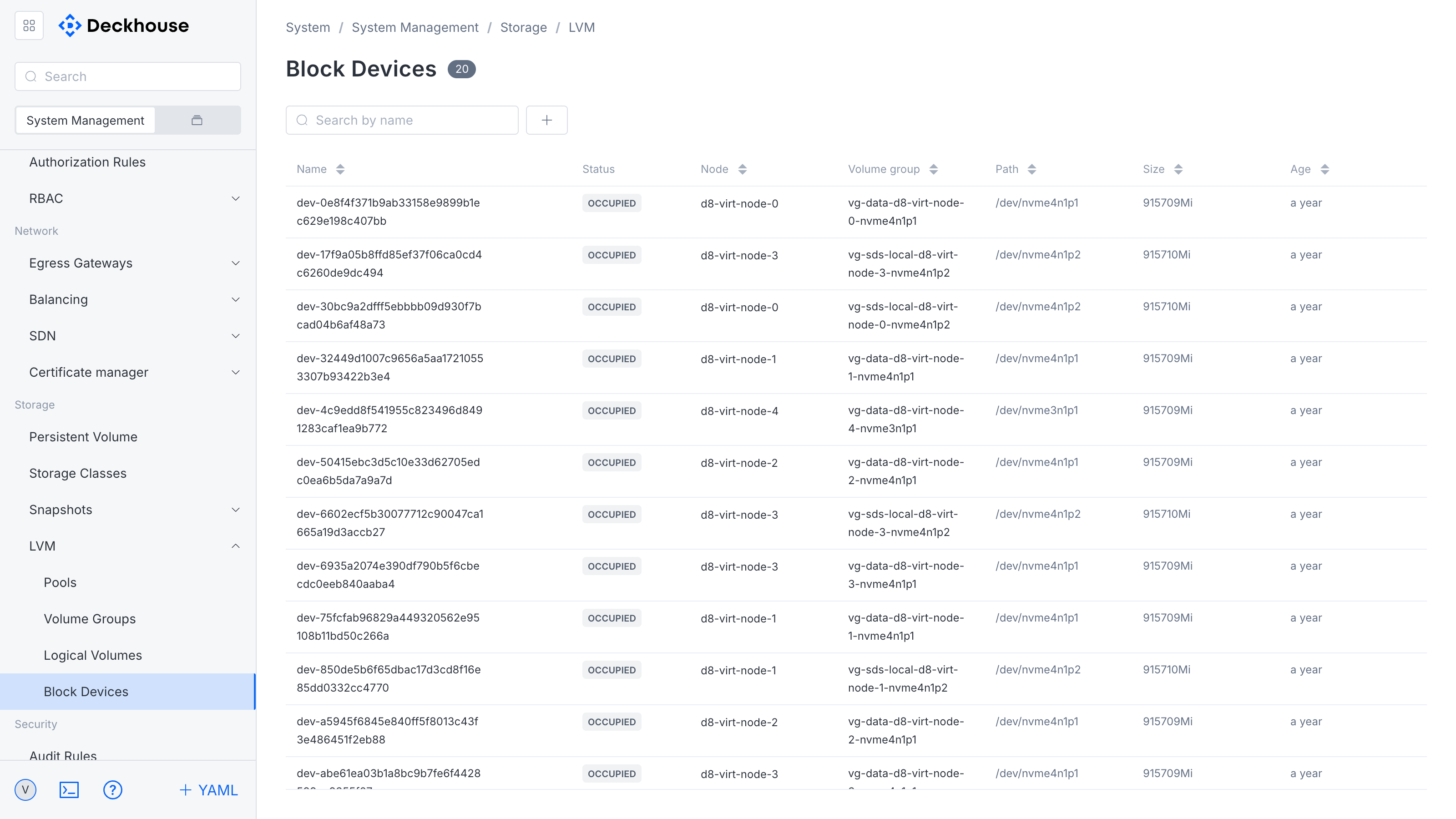 "Block devices" section interface