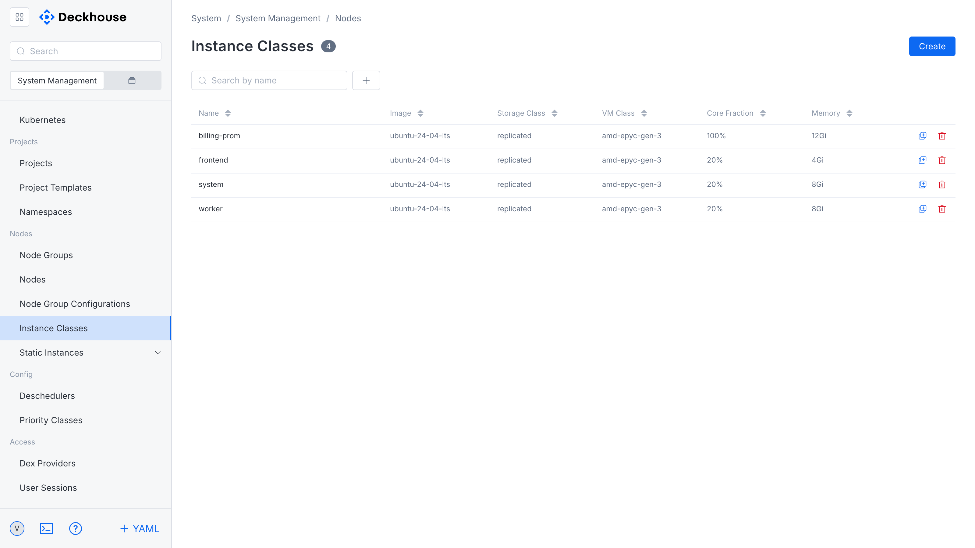 "Instance classes" subsection interface