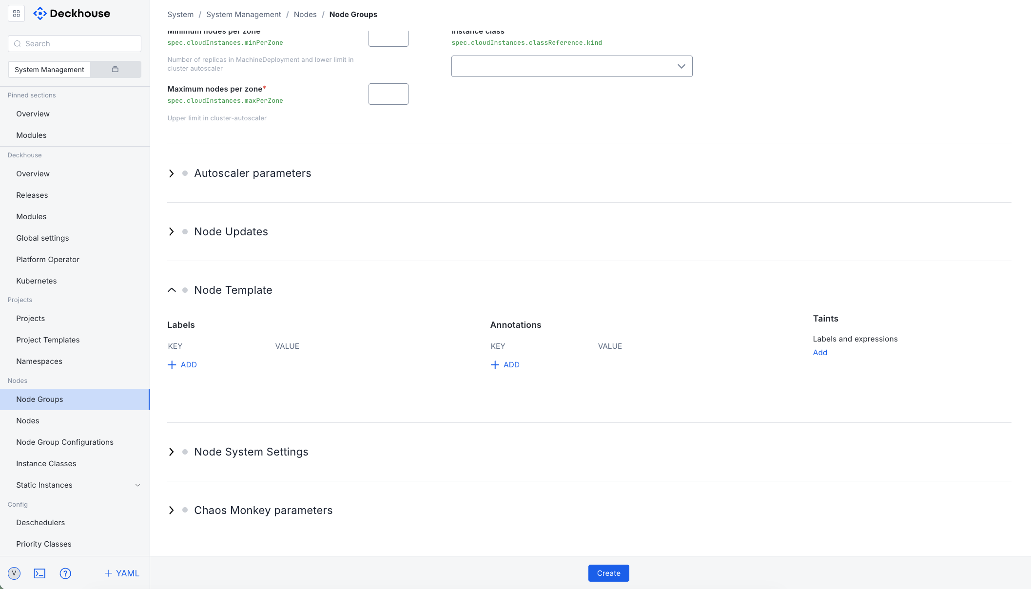 Editing node template parameters