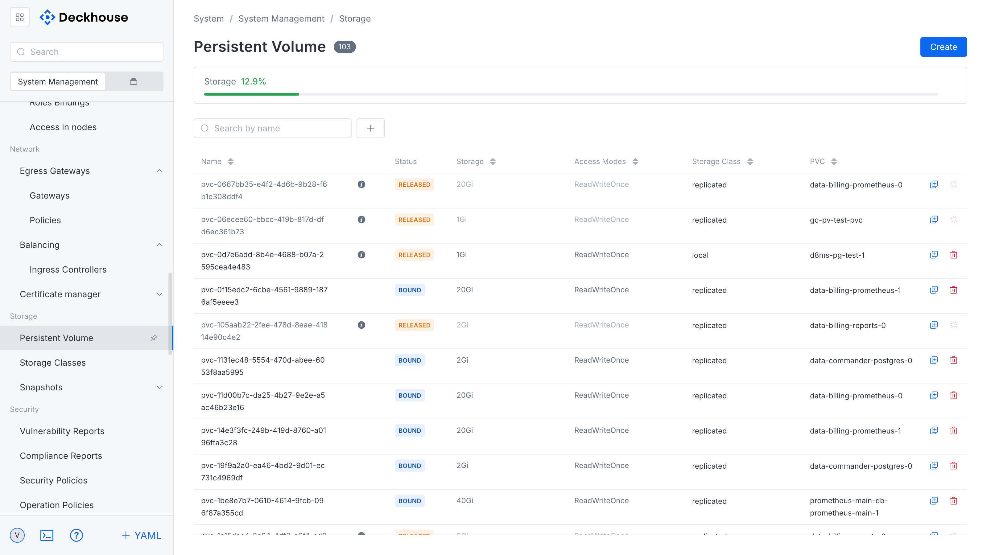 "Persistent volume" subsection interface